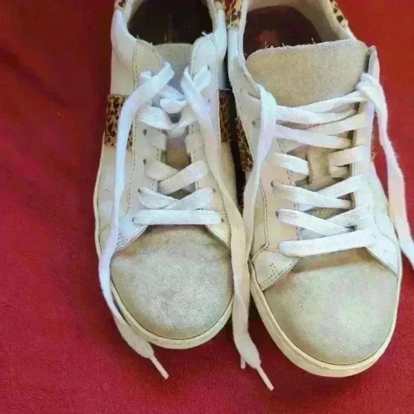 AIR & GRACE CRU LEATHER TRAINERS - WHITE & CHEETAH SNEAKERS - Picture 6 of 8